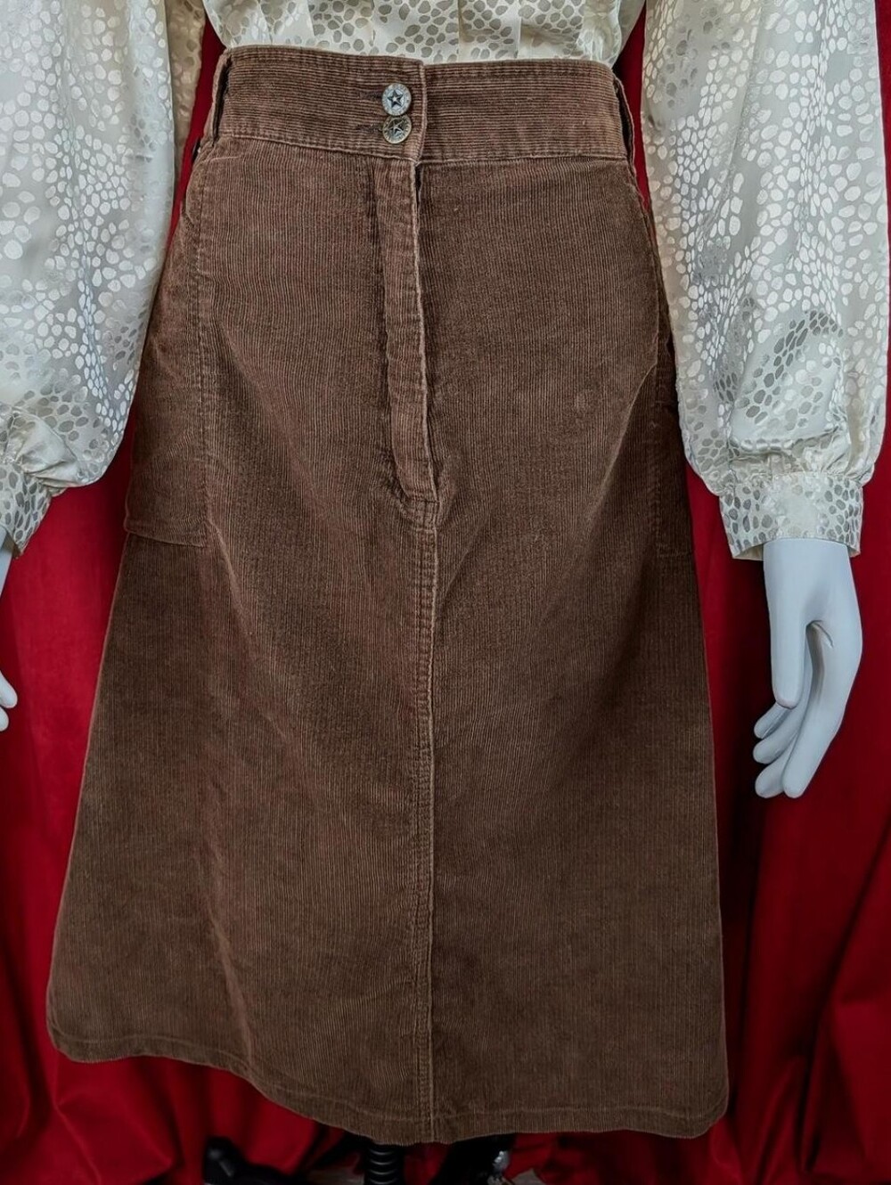 Main Street Blues Dark Brown Corduroy Midi Skirt